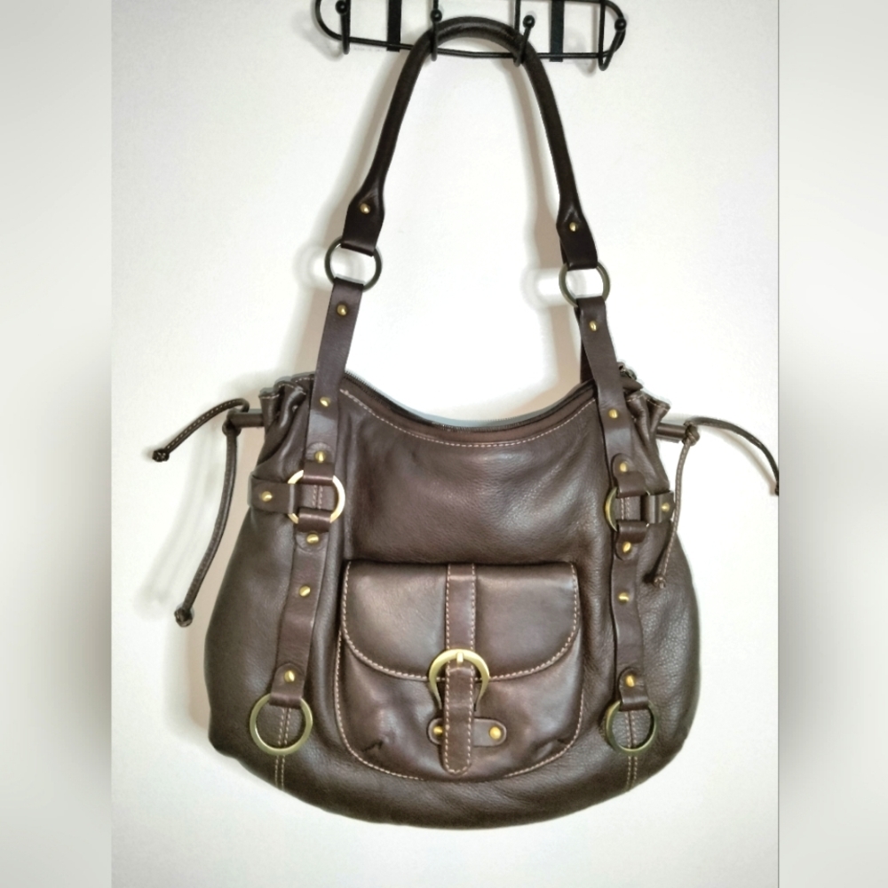Michael Rome Designs (Brown) Genuine Leather Gold Hardware Shoulder Bag